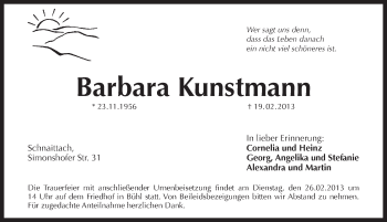 Traueranzeige von Barbara Kunstmann von Pegnitz-Zeitung